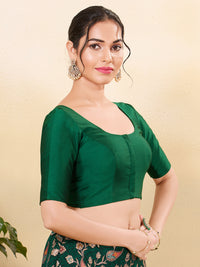 Vamas Tafetta Silk Round Neck Elbow Sleeves Blouse