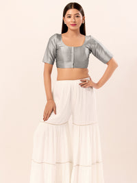 Vamas Taffeta Silk Round Neck Elbow Sleeves Blouse