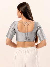 Vamas Tafetta Silk Round Neck Elbow Sleeves Blouse