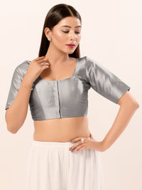 Vamas Tafetta Silk Round Neck Elbow Sleeves Blouse