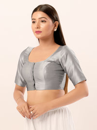 Vamas Tafetta Silk Round Neck Elbow Sleeves Blouse