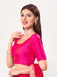 Vamas Taffeta Silk Round Neck Elbow Sleeves Blouse