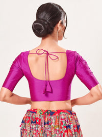 Vamas Taffeta Silk Round Neck Elbow Sleeves Blouse