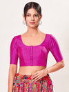 Vamas Taffeta Silk Round Neck Elbow Sleeves Blouse
