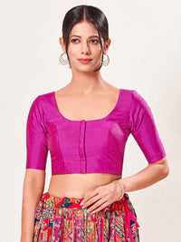 Vamas Taffeta Silk Round Neck Elbow Sleeves Blouse