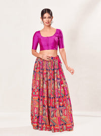Vamas Tafetta Silk Round Neck Elbow Sleeves Blouse