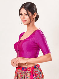 Vamas Tafetta Silk Round Neck Elbow Sleeves Blouse