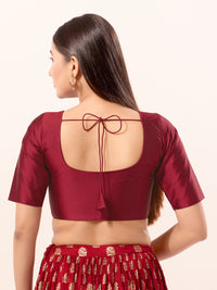 Vamas Taffeta Silk Round Neck Elbow Sleeves Blouse