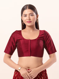 Vamas Tafetta Silk Round Neck Elbow Sleeves Blouse
