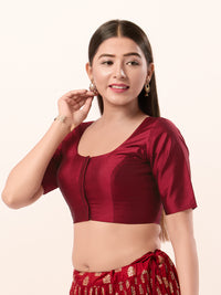 Vamas Taffeta Silk Round Neck Elbow Sleeves Blouse