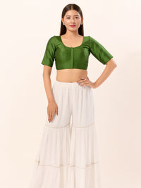 Vamas Tafetta Silk Round Neck Elbow Sleeves Blouse