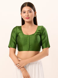 Vamas Taffeta Silk Round Neck Elbow Sleeves Blouse