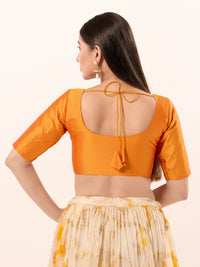 Vamas Taffeta Silk Round Neck Elbow Sleeves Blouse