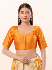 Vamas Tafetta Silk Round Neck Elbow Sleeves Blouse