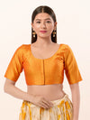 Vamas Taffeta Silk Round Neck Elbow Sleeves Blouse