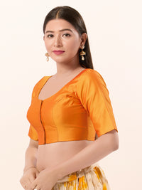 Vamas Tafetta Silk Round Neck Elbow Sleeves Blouse
