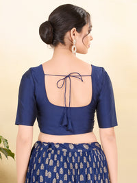 Vamas Tafetta Silk Round Neck Elbow Sleeves Blouse