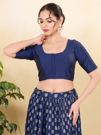 Vamas Tafetta Silk Round Neck Elbow Sleeves Blouse