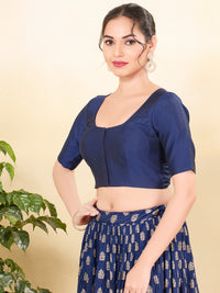 Vamas Tafetta Silk Round Neck Elbow Sleeves Blouse