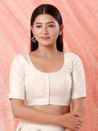 Vamas Tafetta Silk Round Neck Elbow Sleeves Blouse
