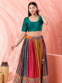 Vamas Taffeta Silk Round Neck Elbow Sleeves Blouse