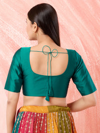 Vamas Tafetta Silk Round Neck Elbow Sleeves Blouse