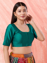 Vamas Taffeta Silk Round Neck Elbow Sleeves Blouse