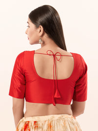 Vamas Taffeta Silk Round Neck Elbow Sleeves Blouse
