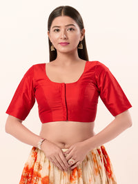 Vamas Tafetta Silk Round Neck Elbow Sleeves Blouse