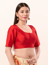 Vamas Taffeta Silk Round Neck Elbow Sleeves Blouse