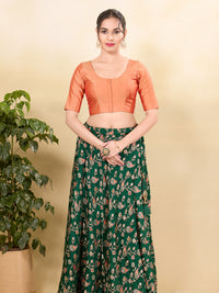 Vamas Tafetta Silk Round Neck Elbow Sleeves Blouse