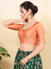 Vamas Tafetta Silk Round Neck Elbow Sleeves Blouse