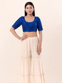 Vamas Taffeta Silk Round Neck Elbow Sleeves Blouse