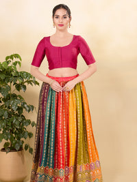Vamas Taffeta Silk Round Neck Elbow Sleeves Blouse
