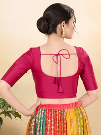 Vamas Tafetta Silk Round Neck Elbow Sleeves Blouse