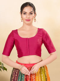 Vamas Tafetta Silk Round Neck Elbow Sleeves Blouse