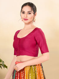 Vamas Taffeta Silk Round Neck Elbow Sleeves Blouse