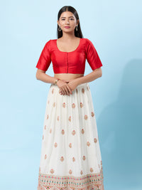 Vamas Taffeta Silk Round Neck Elbow Sleeves Blouse