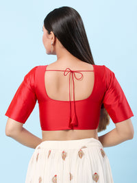 Vamas Tafetta Silk Round Neck Elbow Sleeves Blouse