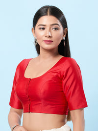 Vamas Taffeta Silk Round Neck Elbow Sleeves Blouse