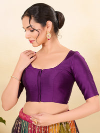 Vamas Tafetta Silk Round Neck Elbow Sleeves Blouse