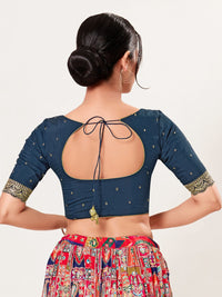 Vamas Art Silk Front Open Scallop Embroidery Sleeves Yoke Blouse