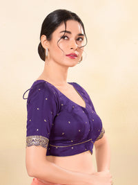 Vamas Art Silk Front Open Scallop Embroidery Sleeves Yoke Blouse