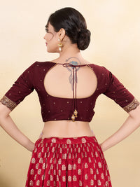 Vamas Art Silk Front Open Scallop Embroidery Sleeves Yoke Blouse