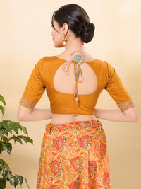 Vamas Art Silk Front Open Scallop Embroidery Sleeves Yoke Blouse