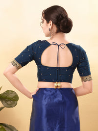 Vamas Art Silk Front Open Scallop Embroidery Sleeves Yoke Blouse