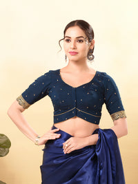 Vamas Art Silk Front Open Scallop Embroidery Sleeves Yoke Blouse