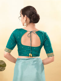 Vamas Art Silk Front Open Scallop Embroidery Sleeves Yoke Blouse