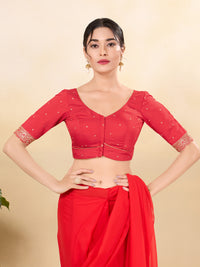 Vamas Art Silk Front Open Scallop Embroidery Sleeves Yoke Blouse