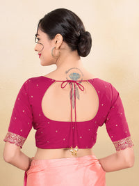 Vamas Art Silk Front Open Scallop Embroidery Sleeves Yoke Blouse